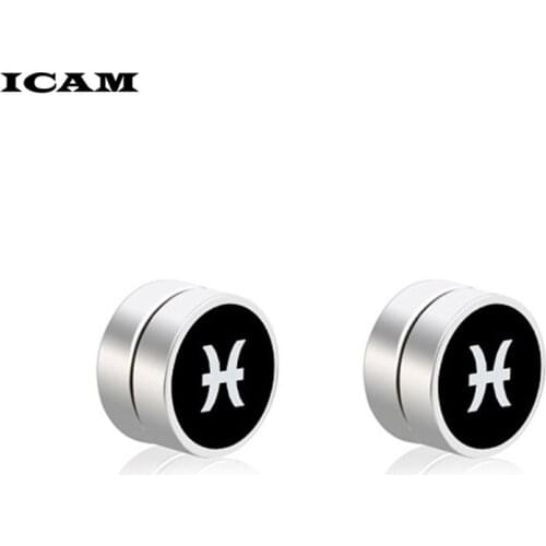 ICAM 1Pair Zodiac Men Strong Magnet Magnetic Ear Stud Non Piercing Earrings Fake Earrings Gift for Boyfriend Lover Jewelry