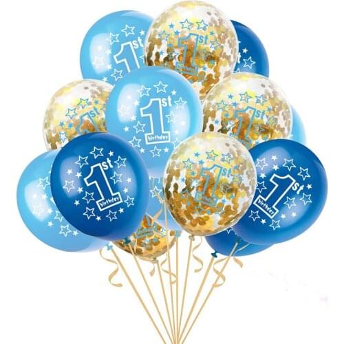 15pcs/set 1st Birthday Balloon One 1 Year Old First Happy Birthday Party Decoration Latex Balloons Baby Shower Girl Boy Gift