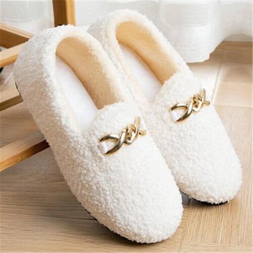 2020 Winter Women Flats Faux Lambswool Loafers Warm Slip on Flat Shoes Woman Slipper Plush Outside Home Shoes White Black Ankle