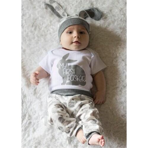 AU 3PCS Toddler Newborn Baby Girl Boy 0-24M Easter Outfits Set Bunny Tops Pants Hat