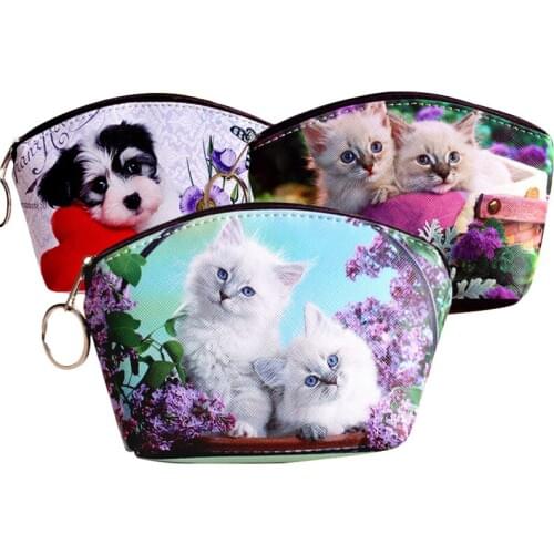 50PCS / LOT Printed Key Bag Creative Cartoon Zero Wallet Girls Cute Small Storage Bag Creative Dog Cat Purse Earphone Bag