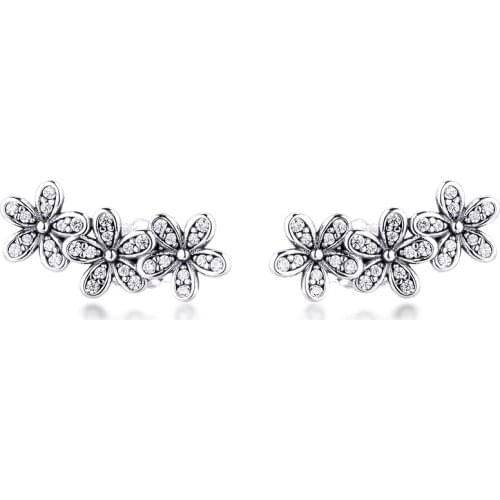 Authentic 925 Sterling Silver Dazzling Daisies Stud Earrings Silver Earrings for Women Fine Jewelry Party Gift brincos Wholesale