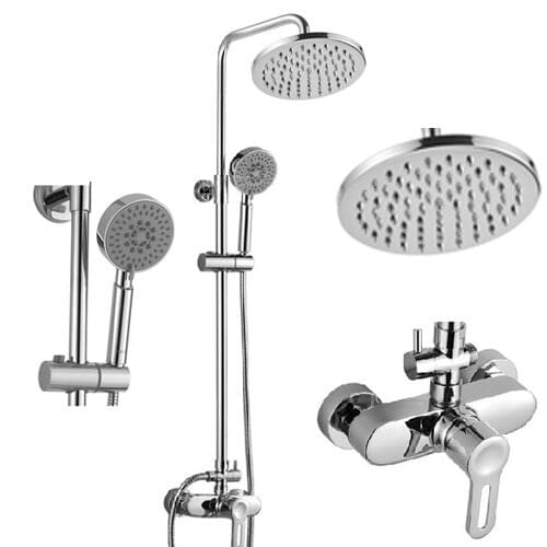 Free shipping single holder dual control shower set round double chrome shower 8 big top spray shower system