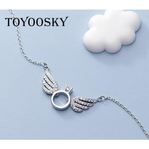 New 925 Sterling Silver Angel Wings Pendant Clavicle Link Necklaces Clear CZ Short Sweater Chain Necklace