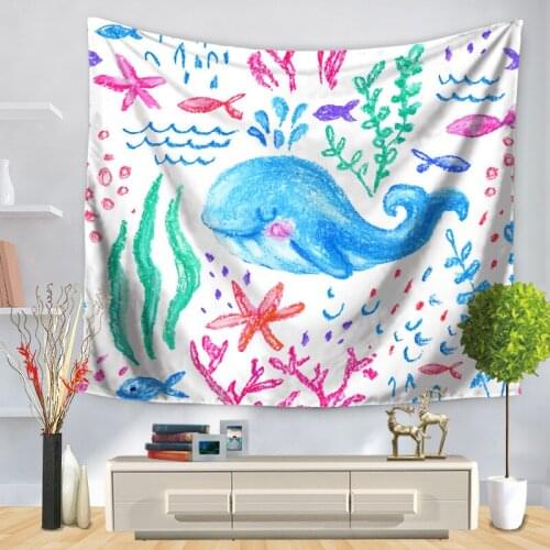 Home Decorative Wall Hanging Carpet Tapestry Rectangle Bedspread Cartoon Whale Elephant Coconut trees Pattern GT1211