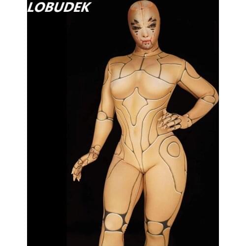 Stretch Spandex 3D Printed Jumpsuit Sexy Stage Leotard Machine Dance Tight Nightclub Bar Women DJ Pole Dancing Show Costume