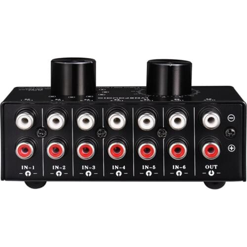 FFYY-6 Input 1 Output Switcher Audio Source Selection Switcher RCA Audio Input Signal Selector Switch with Volume Adjustment and
