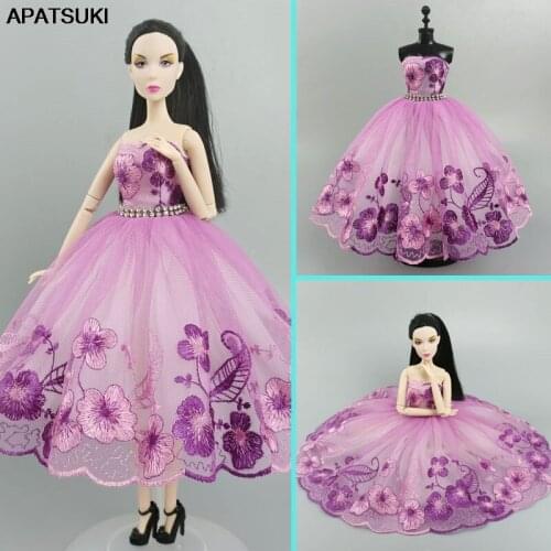 Purple Floral Ballet Dress For Barbie Doll Clothes Outfits 1/6 Doll Accessories Cute Dancing Costume 3-layer Skirt Kids Toy