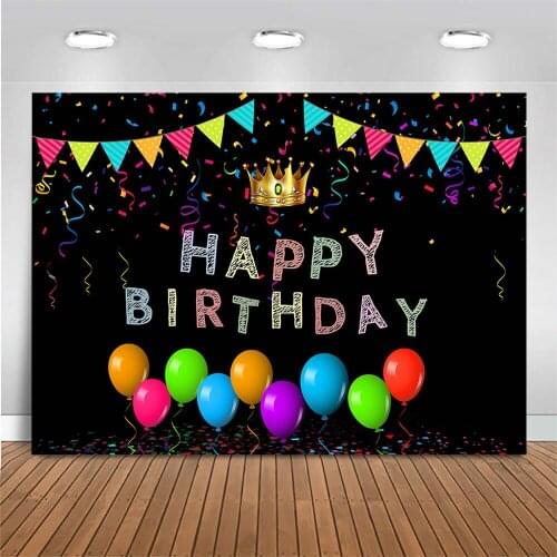 Happy Birthday Backdrop Balloons Crown Photography Background Birthday Party Decor Banners Photo Background for Photo Studio