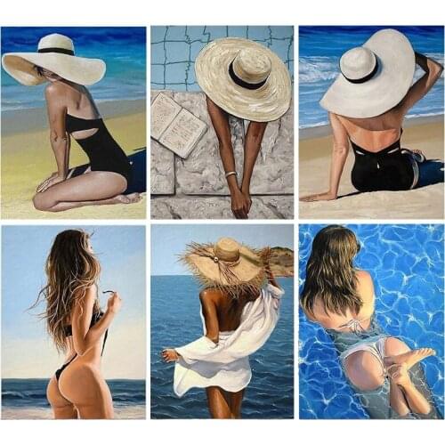 GATYZTORY DIY Painting By Number Beach Woman Drawing On Canvas Pictures By Numbers Kits Hand Painted Paintings Figure Gift Home