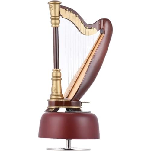 Classical Wind Up Harp Music Box with Rotating Musical Base Instrument Miniature Replica Artware Gift
