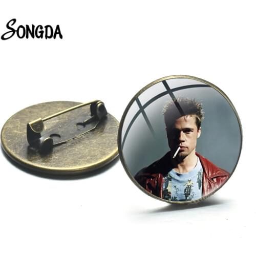 Classic Fight Club Mystery Thriller Movie Brooches Jack Tyler Vintage Photo Glass Cabochon Mens Brooch Clothes Lapel Pin