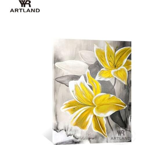 Beautiful gold foil flowers for home wall decoration Handmade acrylic lily oil painting on canvas art poster for living room