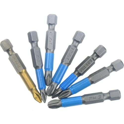 New 5pcs/lot Anti Slip Magnetic Phillips Screwdriver Bit Tools PH1 PH2 PH3 1/4 Hex Shank Long 25mm 50mm