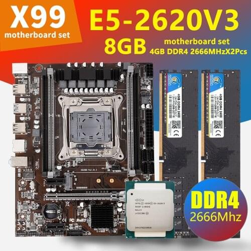 VEINEDA X99 ddr4 LGA2011-3 Motherboard Set With CPU Xeon E5 2620 V3 2pcs 4GB 2666MHz DDR4 Memory