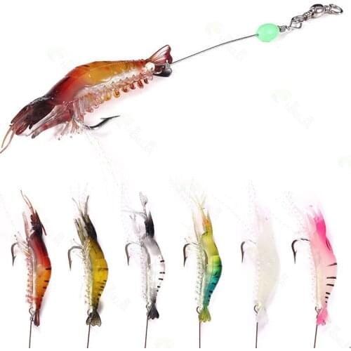 3PCS/Lot Shrimp Soft Fishing Lure 8cm 5.5g Artificial Bait with Luminous Bead Swivels Hook Lifelike Shrimp Lure Carp Fishing