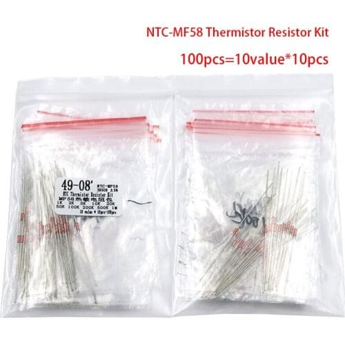 Free Shipping 100pcs=10value*10pcs NTC Thermistor Resistor Kit NTC-MF58 1K 2K 5K 10K 20K 50K 100K 200K 500K 1M +/-5% 3950B