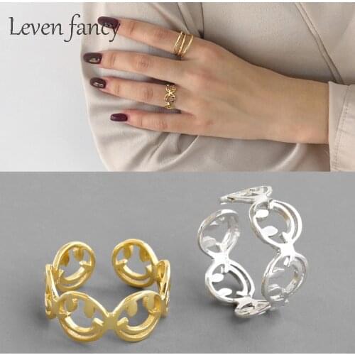 Genuine 100% 925 Sterling Silver Rings for Women Personalized Simple Smiling Smile Face Stackable Party Happy Proms Jewelry