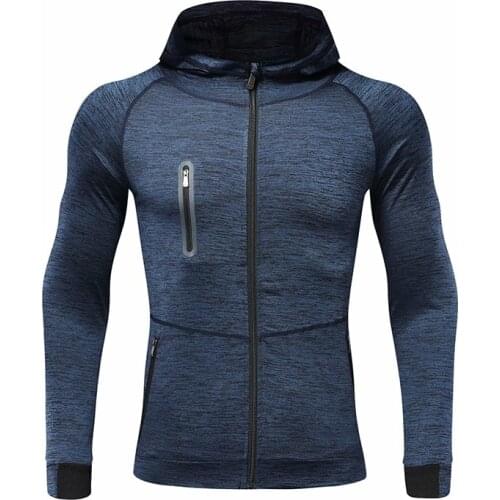 Running Training Athletics Gym Zipper Casual Hoodie CoatMen Autumn Hooded Sports Coat Quick-dryingworkout Compression