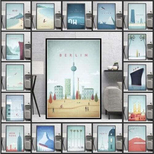 Travel World Famous City Painting Poster New York Berlin Hawaii Nordic Landscape Print Painting Canvas Art Wall Decor Pictures