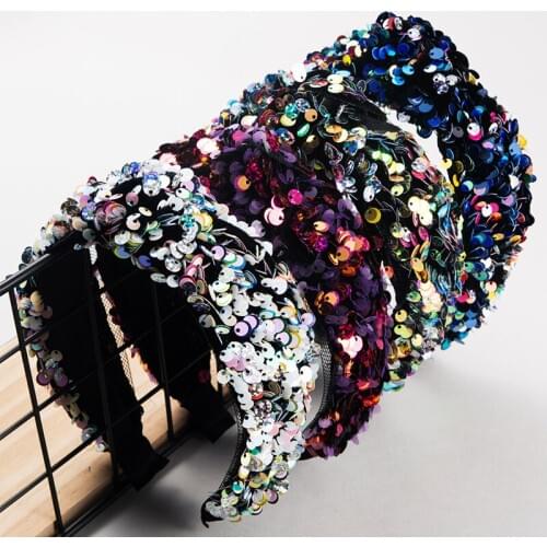 Europe And America Sell Fish-Scale Sparkles Gauze Hair Hoop Dance Tide Knot Wide Edge Headband