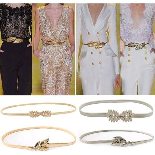 Flower Leaves Metal Buckle Belt For Dresses Women Ladies Elastic Waist Chain Belts Female Gold Thin Belts Fashion 2020 Waistband