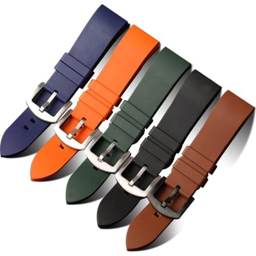 Onthelevel 20 22 24mm Fluororubber Watchband Silicone Rubber Waterproof Watch Strap Black Green With Quick Release Bar #E
