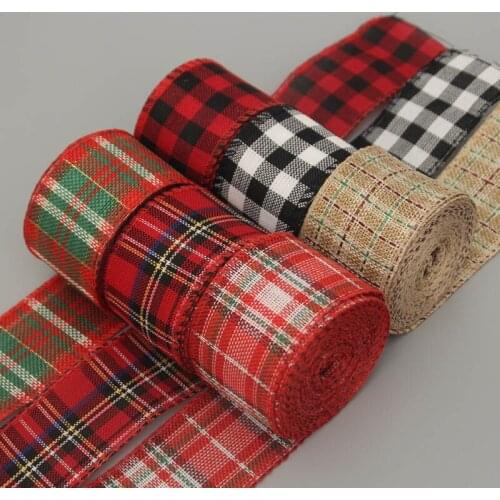 Christmas Imitation Linen Ribbon Plaid Patterns For Webbing Gifts Wrapping Home Party Decoration DIY Bows Supplies 60mm/6M