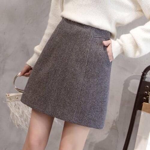 S-2xl Winter High-waist Wool Skirt Women 2020 Plus Size Slim Thickened Mini Skirt Women For Autumn Black Mini Skirt Jupe Femme