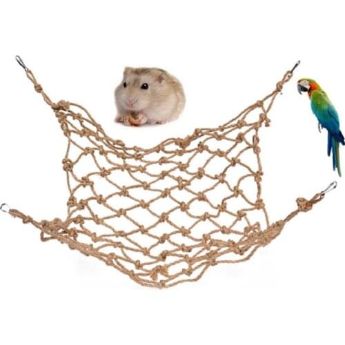 Hamster Parrot Climbing Net Pet Bird Toy Hemp Rope Training Climbing Toys Hanging Bed Swing Bird Stand Net Hammock with Hooks