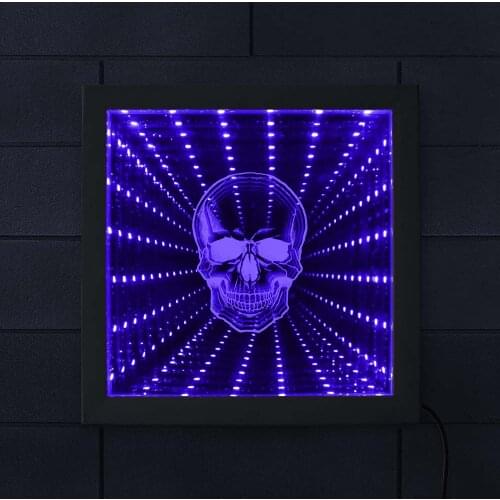 Halloween Horror Skeleton Head Tunnel Light Portable Infinity Mirror Abyss Effect LED Night Lamp Death Bone Skull Frame lampa
