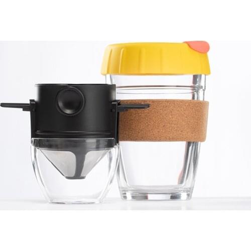 Glass Hand Brewed Filter Set Coffee Cup Stainless Steel Drip Coffee Transparent Portabl Gift Box Filtro Cafe Coffeeware EI50CF