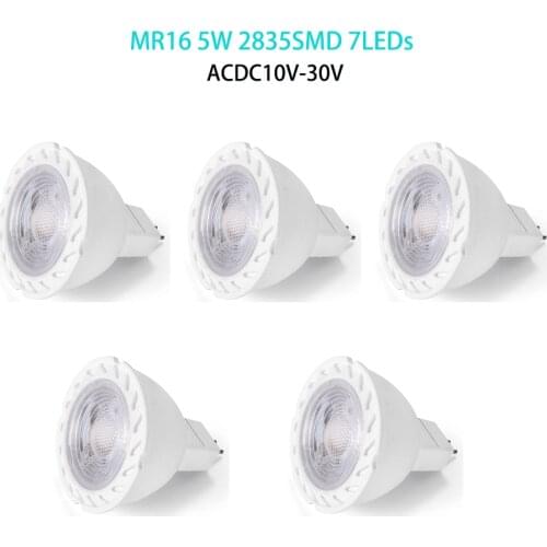 5PCS MR16 LED Spot Light Bulb 5W 7LEDs Super Bright Led Downlight Lampada ACDC10V-30V 2835 SMD Cold/Warm White Saving Led Lamp