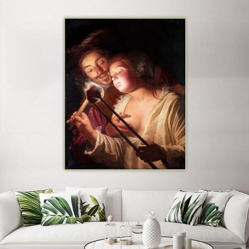 The soldier and the girl by Gerard van Honthorst Canvas Oil Painting Aesthetic Picture Poster Wall Hanging Decor Home Decoration