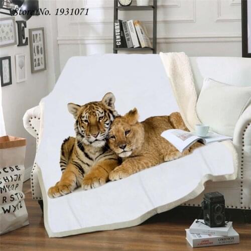 Tiger lion leopard 3D Printed Fleece Blanket for Beds Thick Quilt Fashion Bedspread Sherpa Throw Blanket Adults Kids 01