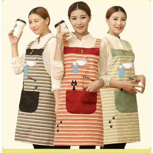 Manicure Tea Shop Classic Stripes Apron Printing Cute Fashion Female Apron Household Waist Bib Male Kitchen Overalls