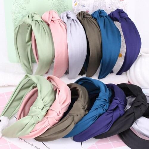 Fashion Womens Silk Bow Knot Hairband Solid Color Cross Headband Bow Knot Turban Comfortable Adult Girls Simple Hair Accessories