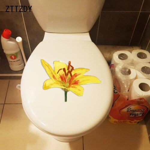 ZTTZDY 21.7*15.4CM Yellow Lily Flower Home Rooms Decor Wall Decal Creative Toilet Seat Sticker T2-0144