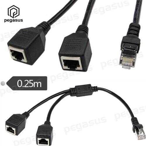 0.25 Meters RJ45 1 Male to 2 Female Cat5 Socket Port LAN Ethernet Network Splitter Y Adapter Cable
