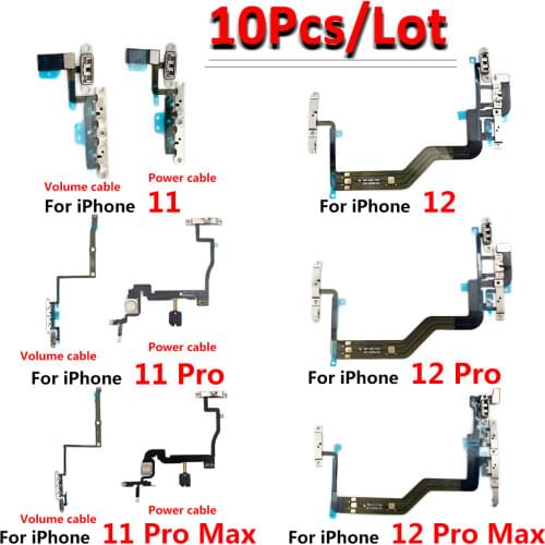 5Pcs/Lot，New Volume Button Power Switch On Off Key Ribbon Flex Cable For Iphone 11 12 Pro Max 12 mini Phone Replacement Parts