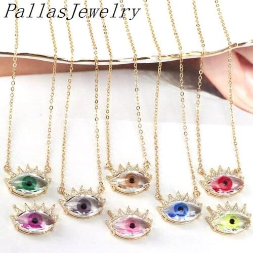 10Pcs Trendy Colorful Crystals Eye Pendant Necklaces For Women Wedding Jewelry Gold Necklaces Charm Collares Choker