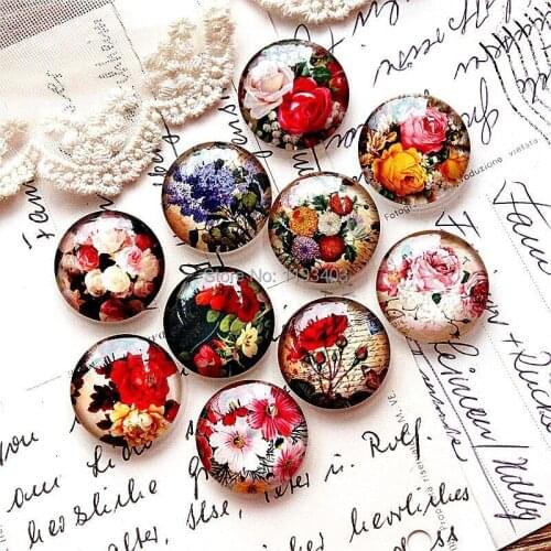 20mm 25mm 30mm ) 40pcs mixed Handmade Round Glass Beads-Image Glass Cabochon-( Flowers)-(HPGC-MIXSS-B17)