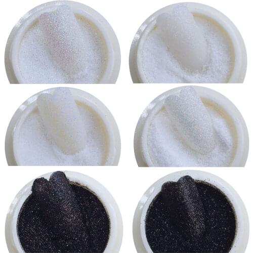 6Box/set Nail Glitter Powder Woolen Candy Sugar Black Gauze/White Starlight Chrome Shiny Laser Dust DIY Nail Pigment Powder FT0
