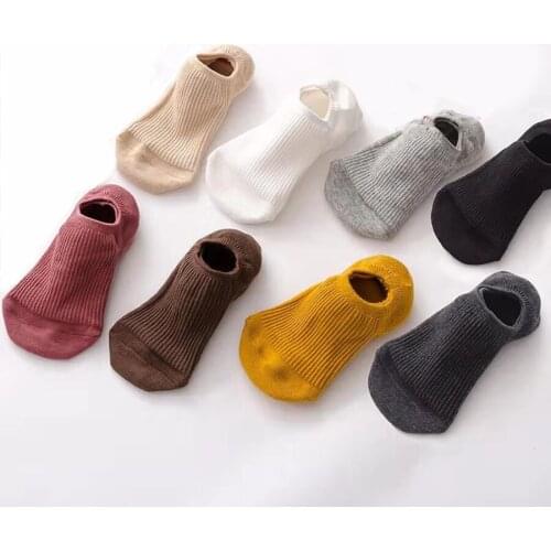 6 Pairs/Set Cotton Socks for Women No Show Invisible Type 12 Solid Colors Black White Non-Slip Silicone Thin Casual Style 6 Pack