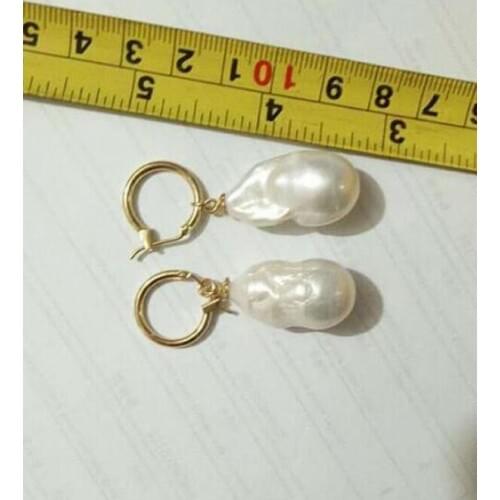Boutique jewelry >> Earrings >> Earrings REAL HUGE AAA SOUTH SEA WHITE BAROQUE PEARL Earrings 14k plated gold