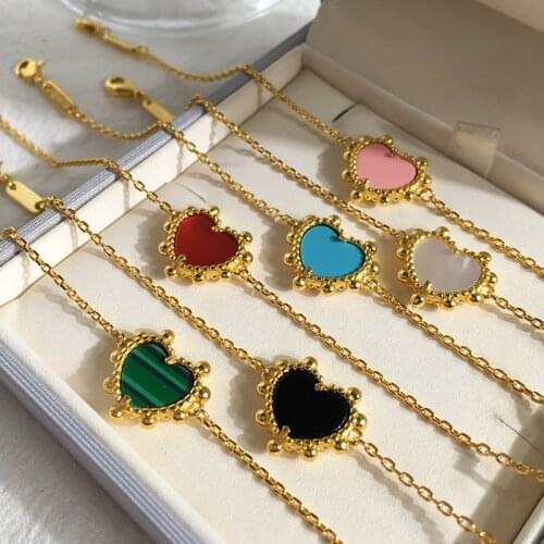 OL Style Fashion Charm Chains Bangle Bracelets Bead Side Style Black White Green Red Blue Pink Shell Heart Bracelet for Women
