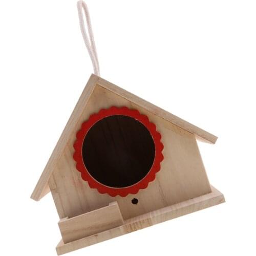 Wooden Bird House Birdhouse Hanging Nest Nesting Box with Rope 20x 23x18cm
