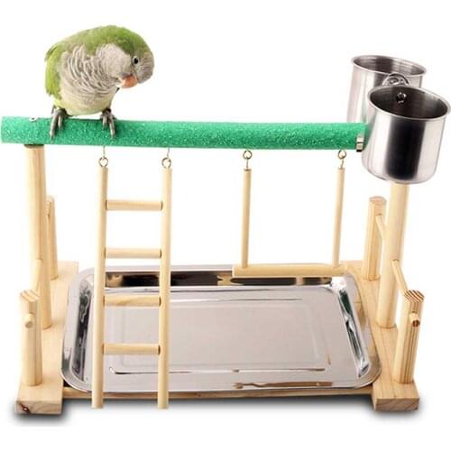 Bird Toys Parrot Playstand Bird Play Stand Cockatiel Playground Wood Perch Gym Playpen Ladder with Feeder Cups Toys