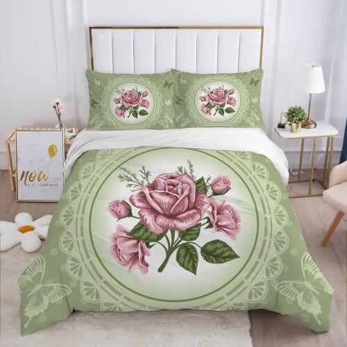 Luxury Bedding set King Queen Euro Duvet cover set pillow case Bed linens Quilt cover 220x240 240x260 Rustic flower Cyan