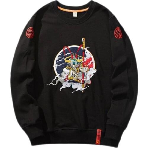 Monkey King Embroidered Hoodies Men Women Spring Warm Cotton Knit Sweatshirts Japan Harajuku Yokosuka Souvenir Winter Clothes